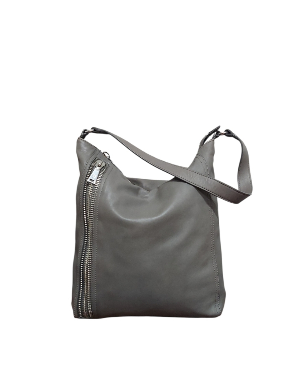 Frye Lexi Grey Leather Zip Shoulder Bag With Chrome Hardware Like New
